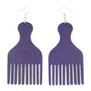 Purple Afro Pick Comb-Shaped Earrings